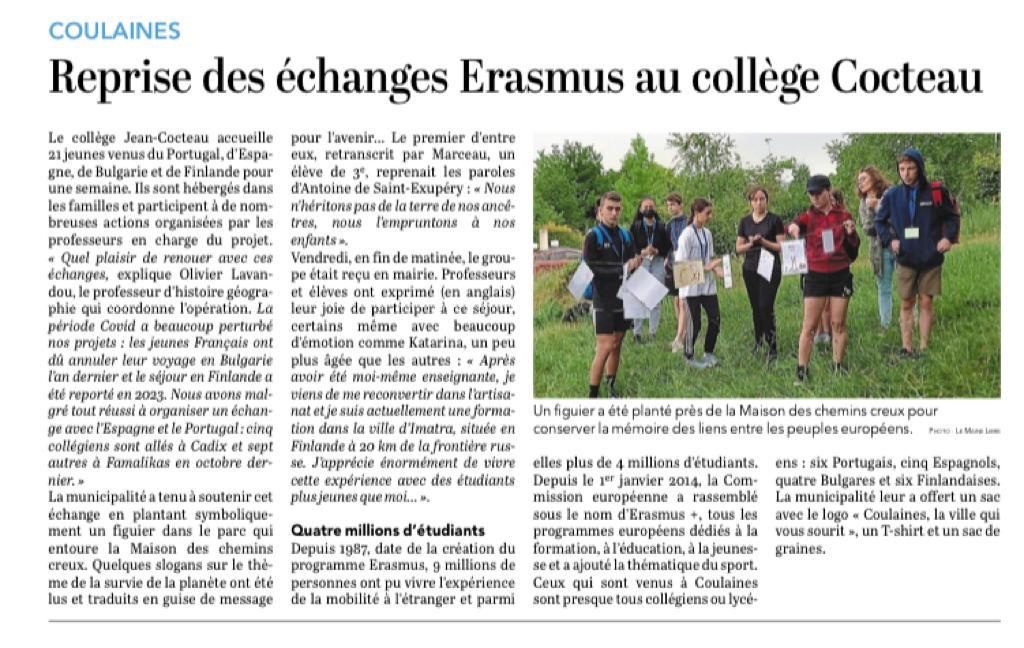 L’accueil Erasmus+ dans la presse locale